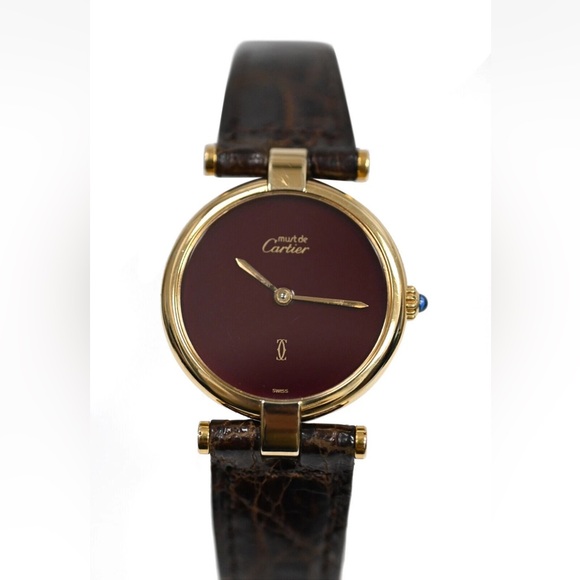 Cartier Accessories - Cartier Gold Vermeil with Rich Burgundy Dial